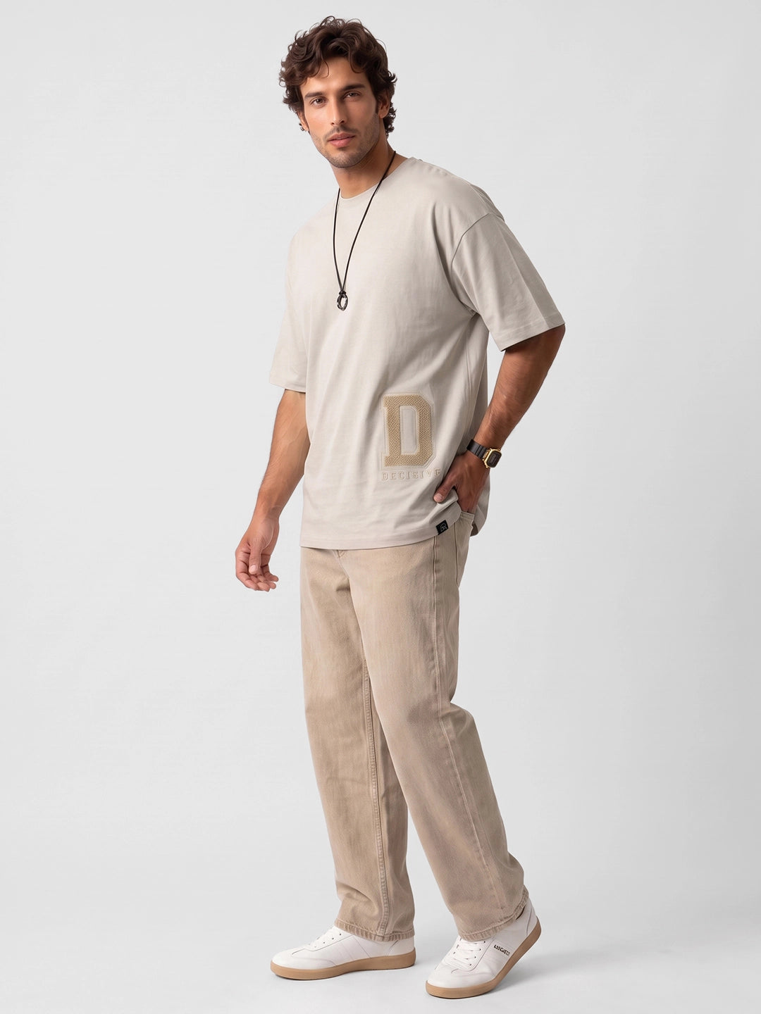 Classic Embroidered Patch Detail T-Shirt | Beige