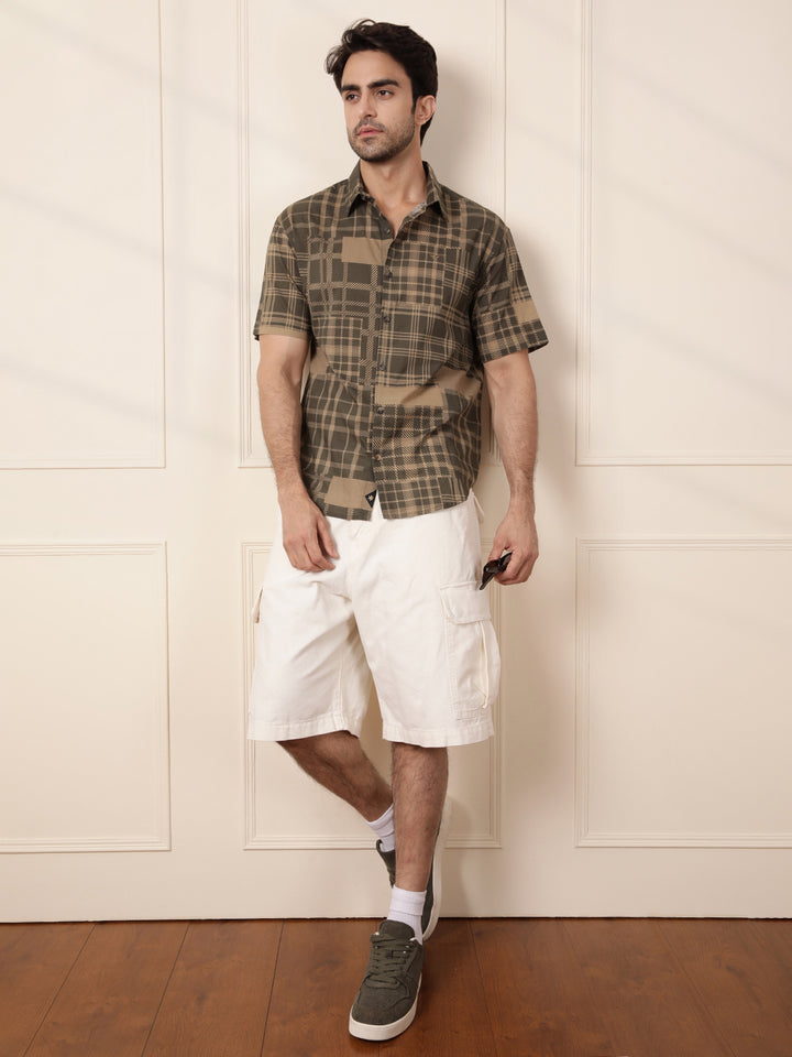 Patchwork Printed AOP Shirt | Olive