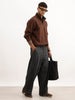 Oversized Embroidered Semi-Zipper Sweatshirt | Brown