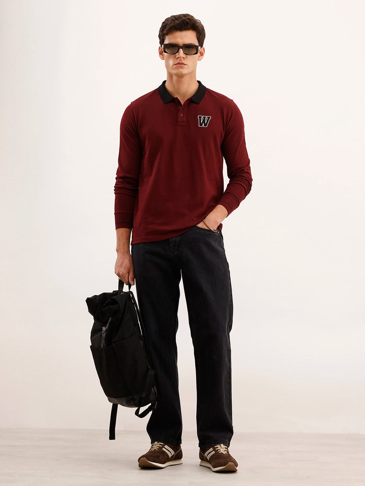 Slim Fit Contrast Collar Polo T-Shirt | Maroon
