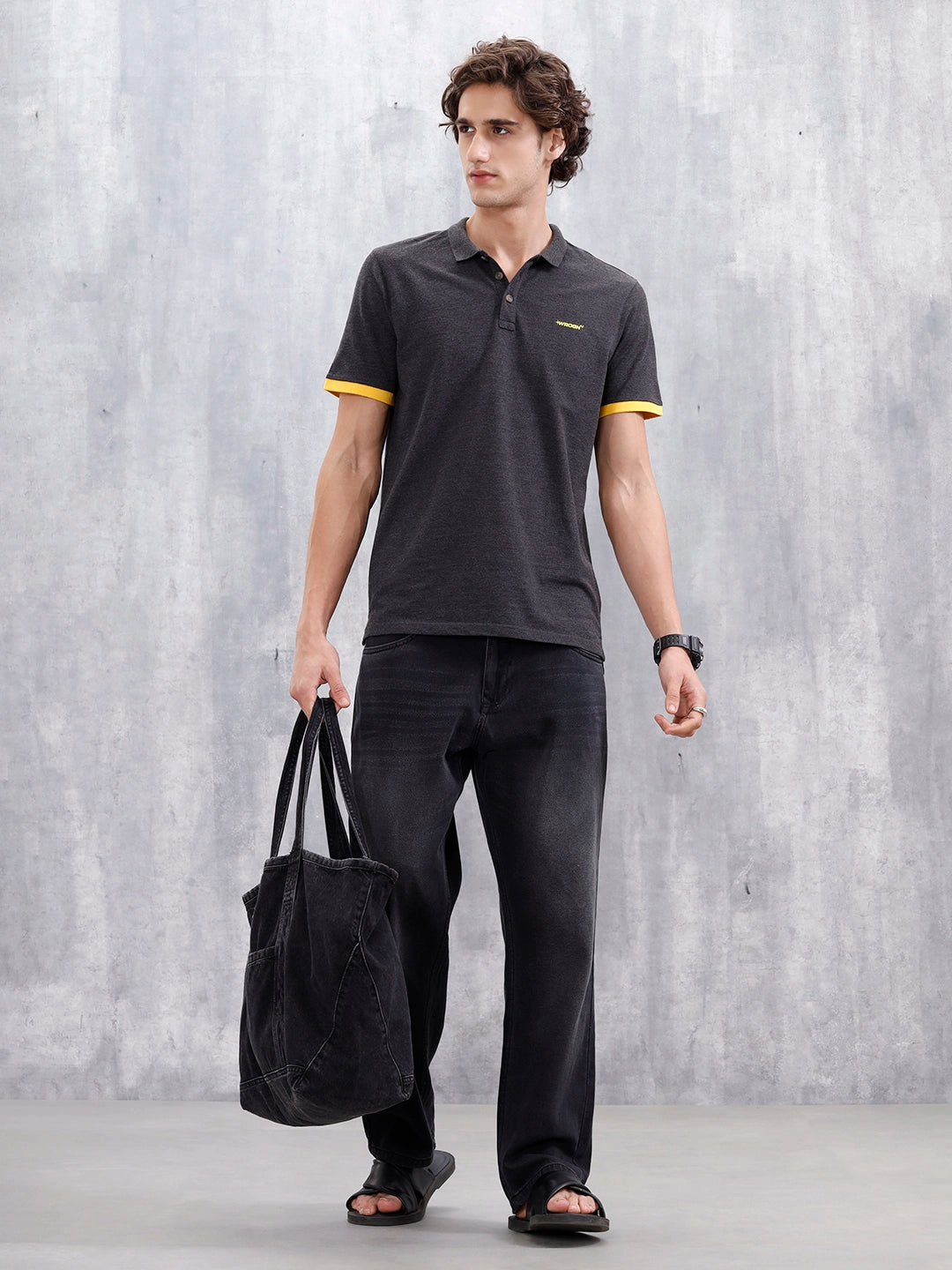 Regular Fit Polo T-Shirt With Contrast Trim Details | Dark Grey