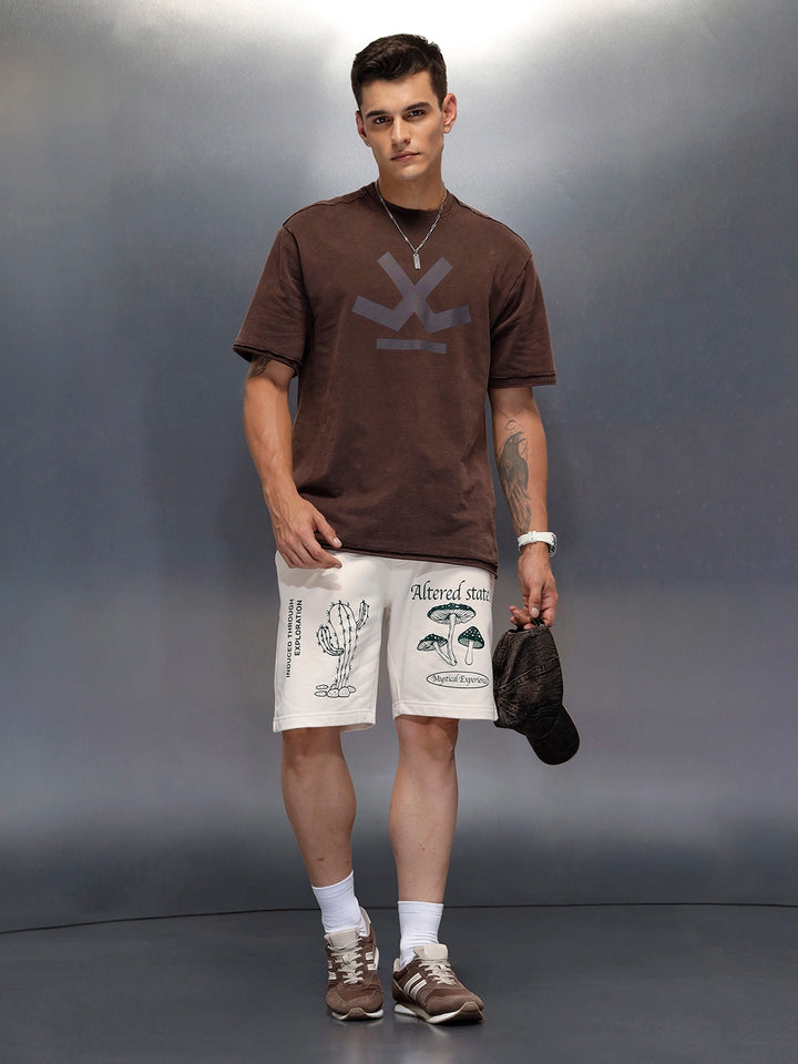 Men's printed regular fit knit shorts  | Beige