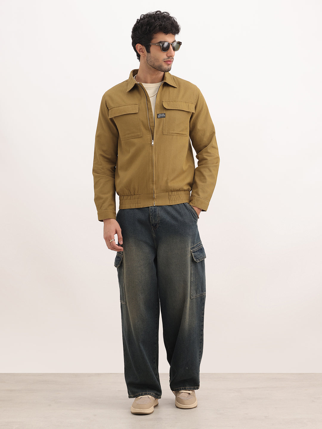 Solid Comfort Fit Double Pocket Jacket | Khaki