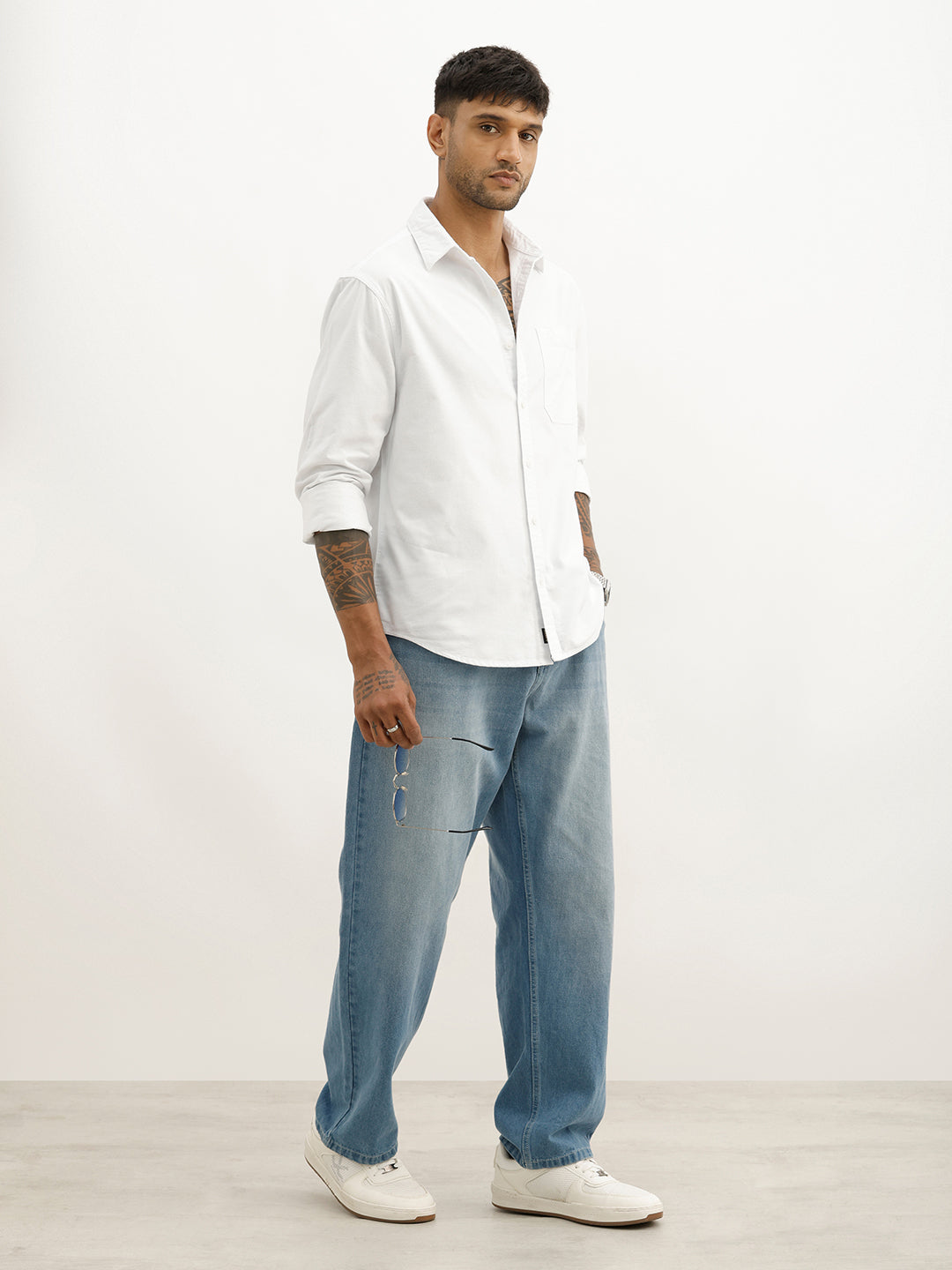 Solid Comfort Fit Full Sleeve Shirt | White