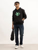Comfort Fit Placement Printed Hoodie | Black
