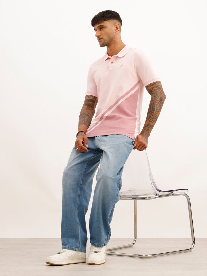 Slim Fit Placement Printed Polo T-Shirt | Pink