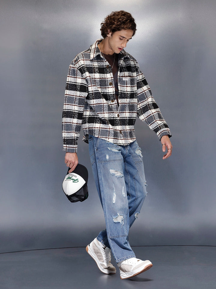 Men’s monochrome Oversize bold check shacket | Grey