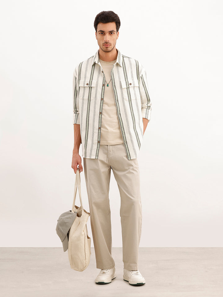 Oversized Textured Full Sleeve Shirt | Off White