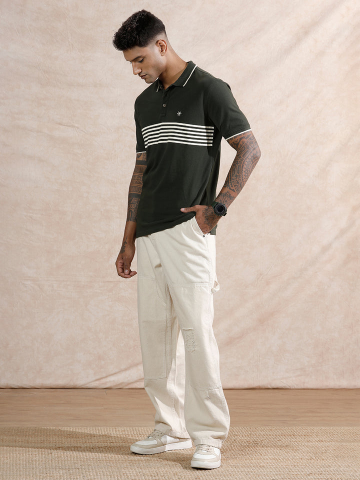 Striped Polo Tshirt | Olive