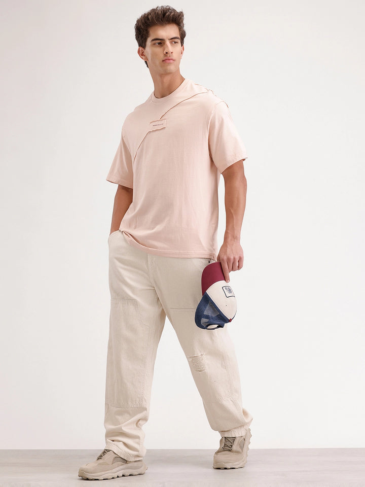 Solid Oversized Cut & Sew T-Shirt | Pink