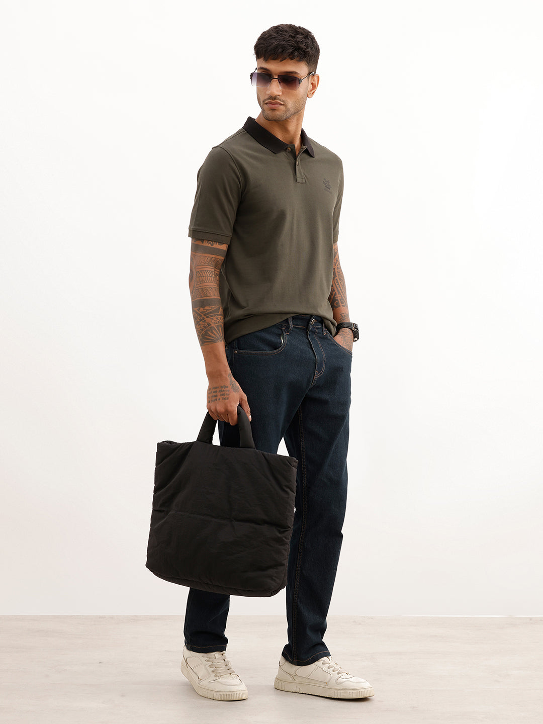 Slim Fit Contrast Collar Polo T-Shirt | Olive