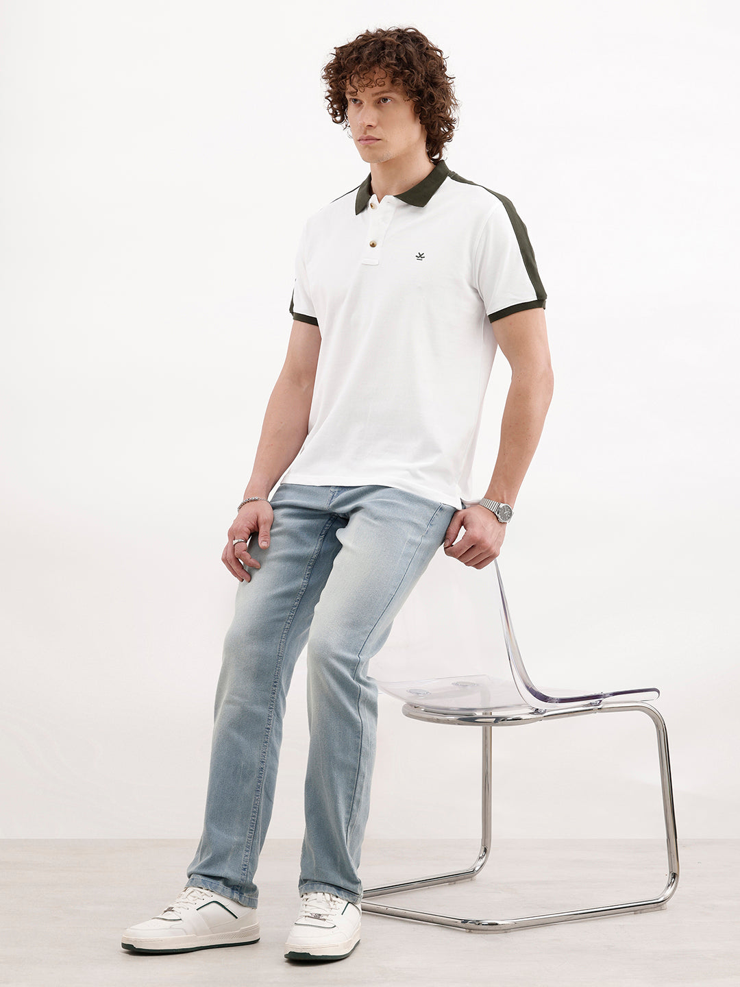Slim Fit Contrast Collar Polo | White