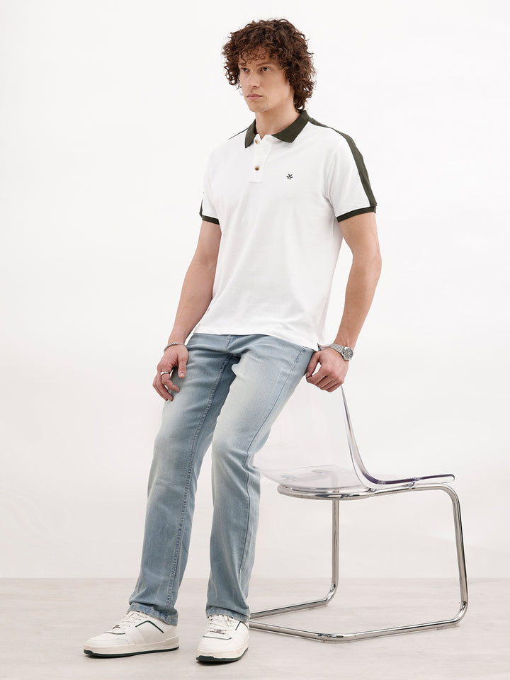 Slim Fit Contrast Collar Polo | White