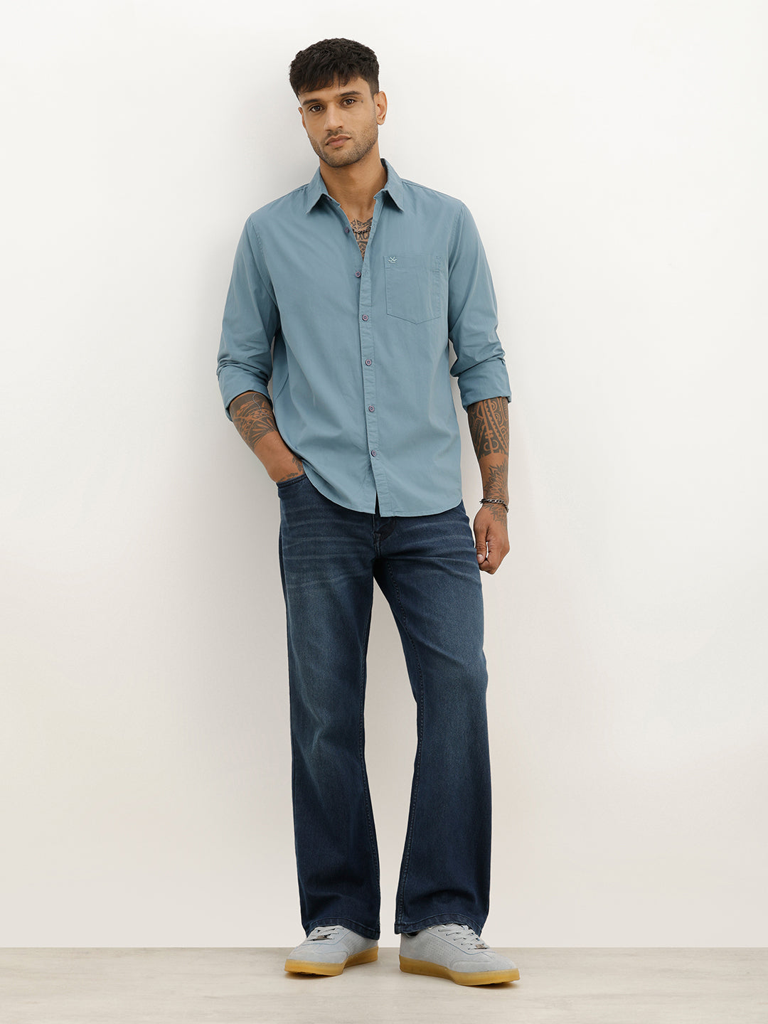 Solid Slim Fit Full Sleeve Shirt | Dark Blue
