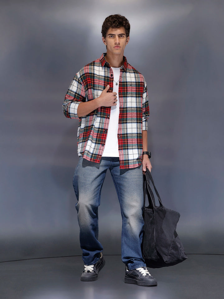 Men's Casual Oversized Checkered Shirt  |  Red