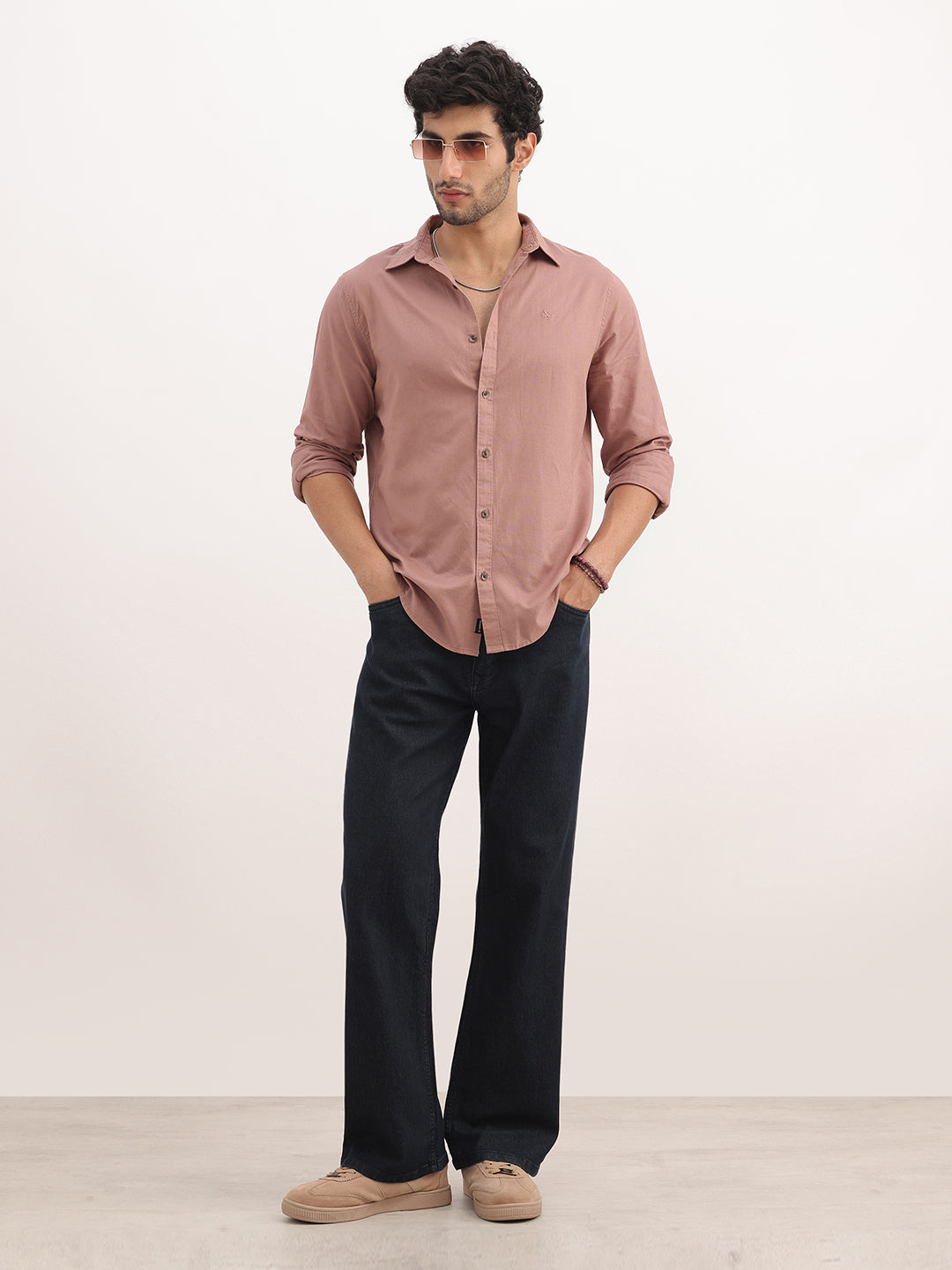 Solid Slim Fit Full Sleeve Shirt | Peach
