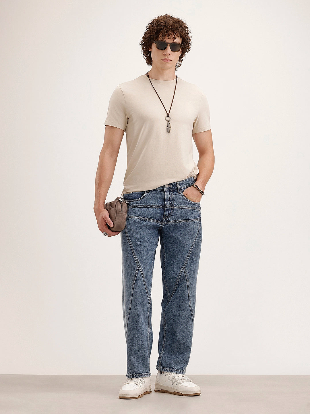 Loose Fit Cut & Sew Denim Jeans | Blue