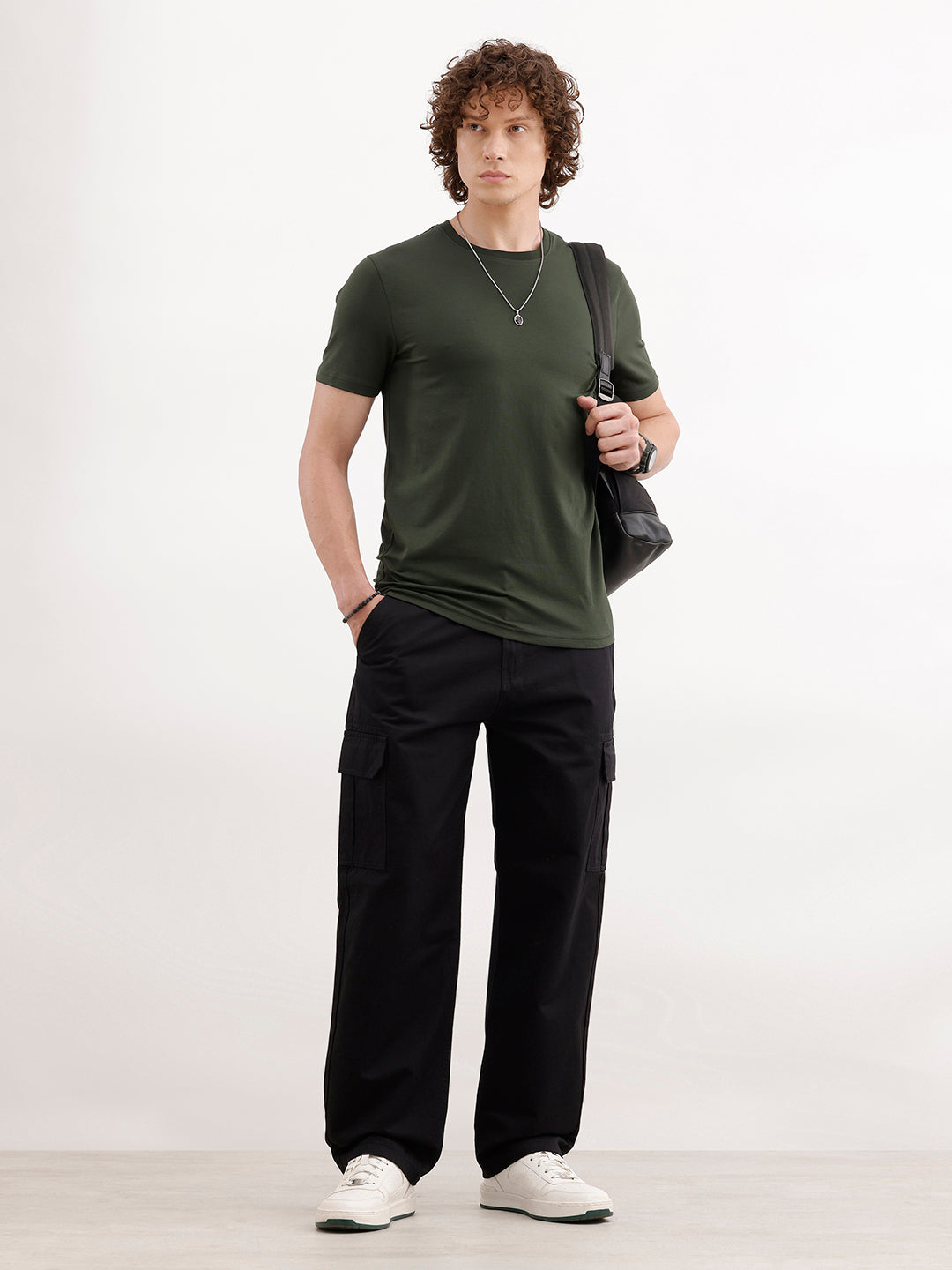 Solid Loose Fit Cargo Trouser | Black