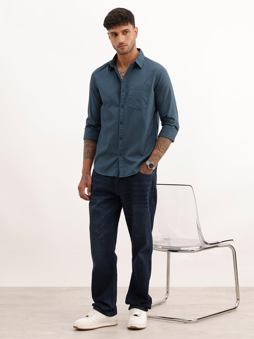 Regular Fit Solid Full Sleeve Shirt | Navy Blue | WVSH2571F