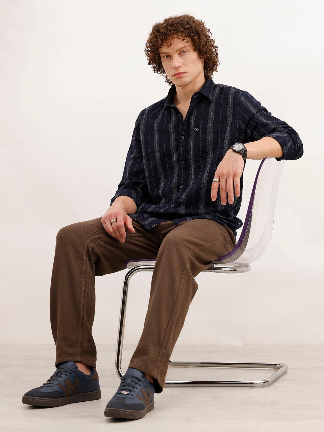 Slim Fit Striped Full Sleeve Shirt | Dark Blue