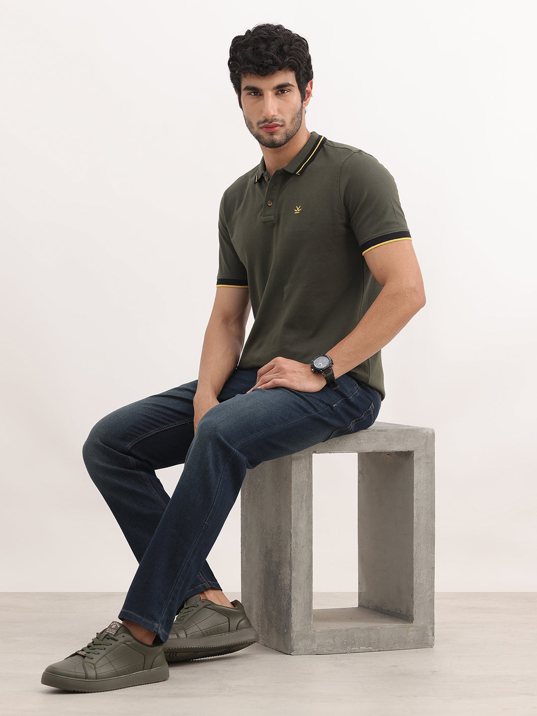 Classic Slim Fit Tipping Collar Polo T-Shirt | Olive
