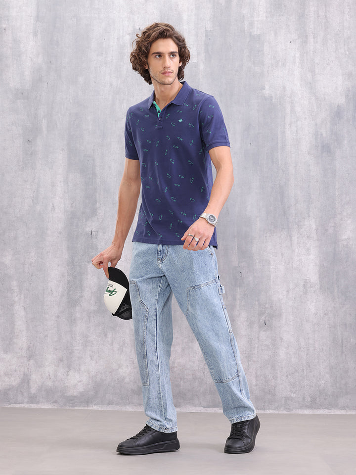 Graphic Aop Polo T-Shirt  | Navy Blue