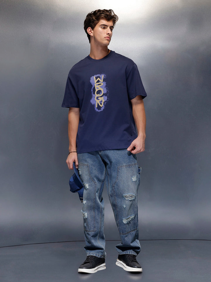 Placement Printed Regular Fit T-Shirt   |  Navy Blue