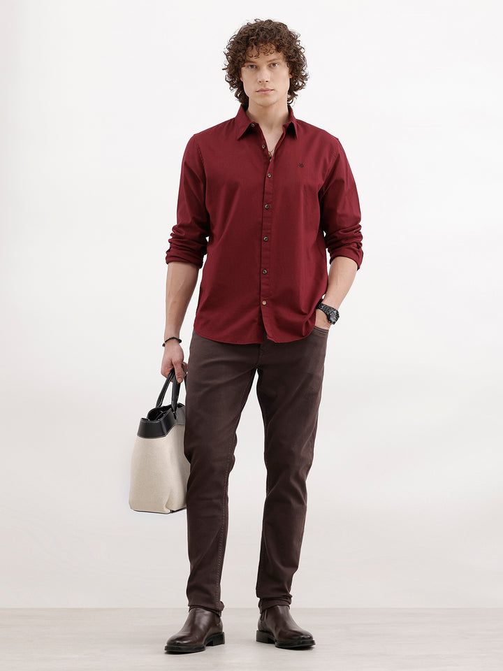 Men's solid shirt with clean tailoring and comfort fit | Wine