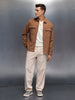 Men's casual front zipper double pocket shacket | Brown