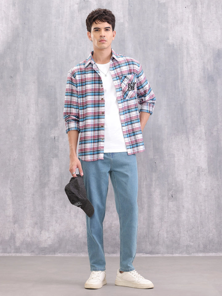 Textured Checkered Patchwork Shirt | Blue