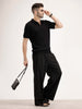 Slim Fit Flat Knit Textured T-Shirt | Black