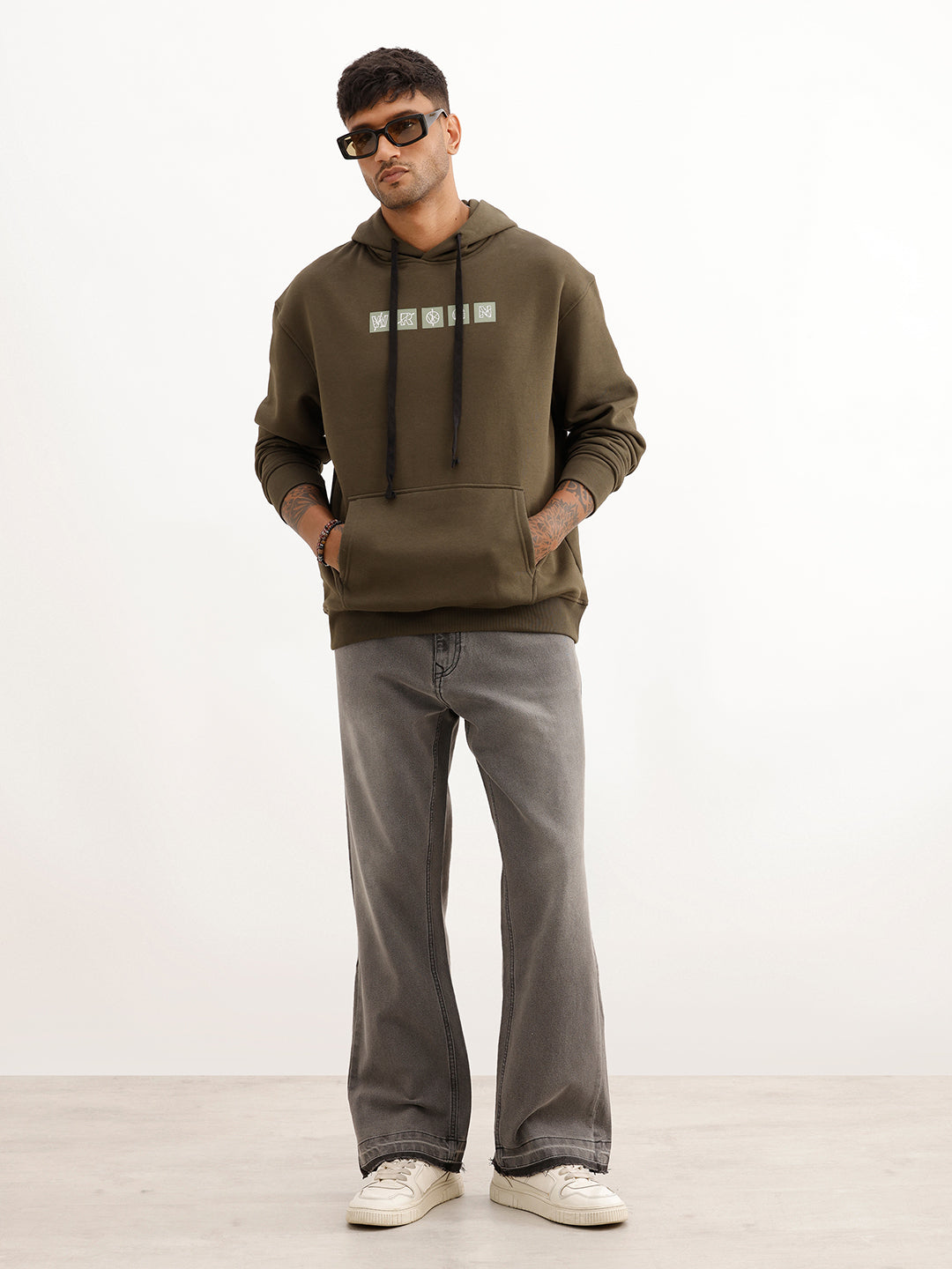 Classic Oversized Placement Printed Hoodie | Olive