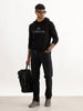 Classic Slim Fit Placement Printed Hooded Sweatshirt | Black
