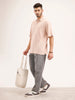 Textured Oversized Polo T-Shirt | Pink
