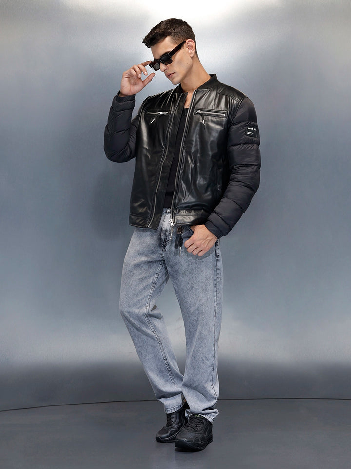 Men's Casual Slim Fit Biker Jacket | Black