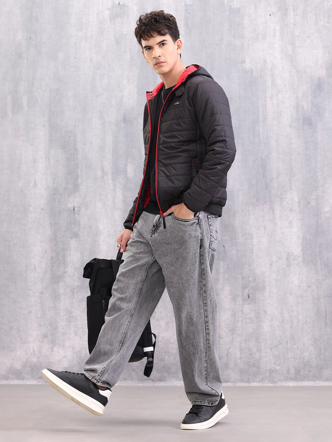 Hooded Puffer Bomber Jacket | Black