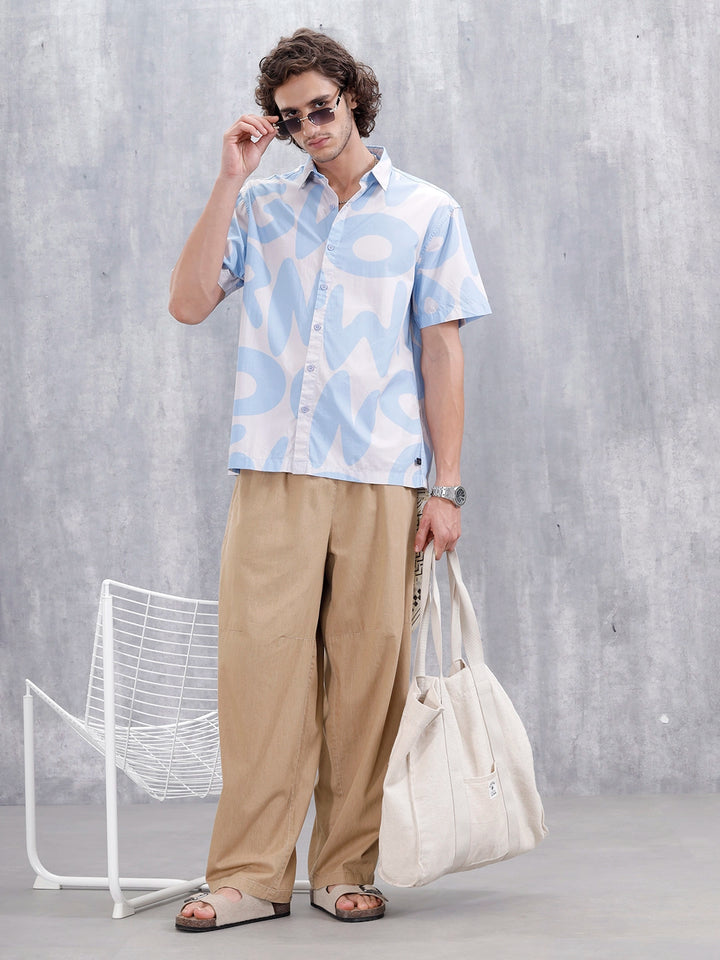 Abstract Aop Printed Comfort Fit Spread Collar Shirt | Blue