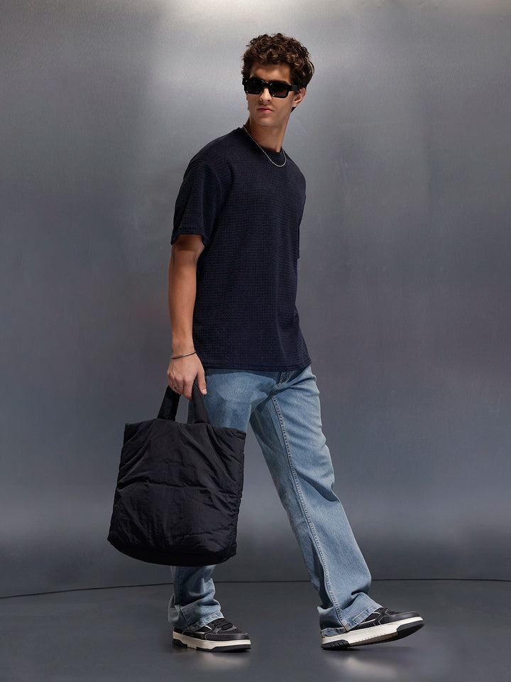 Men's Textured Oversized T-shirt  |  Navy Blue