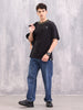 Contrast Flat Lock Detail Oversized Fit T-shirt | Black