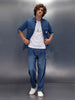 Flap Pocket Regualr Fit Denim Shirt With Branding | Blue