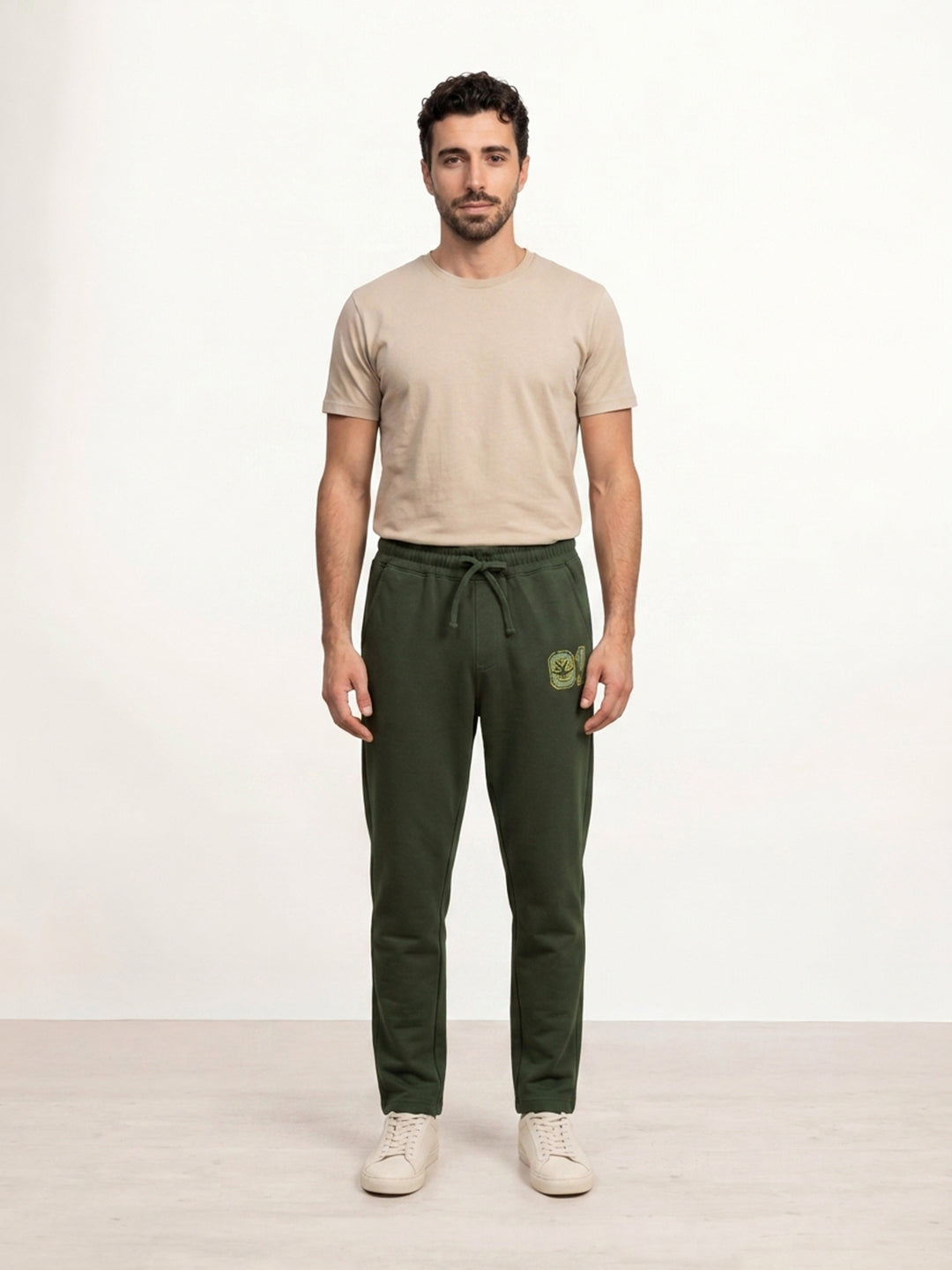Solid Regular Fit Printed Jogger | Olive