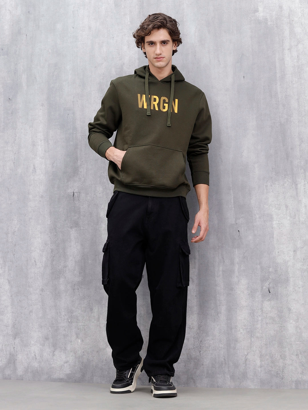 Wrogn Oversized Graphic Hoodie For Men | Olive