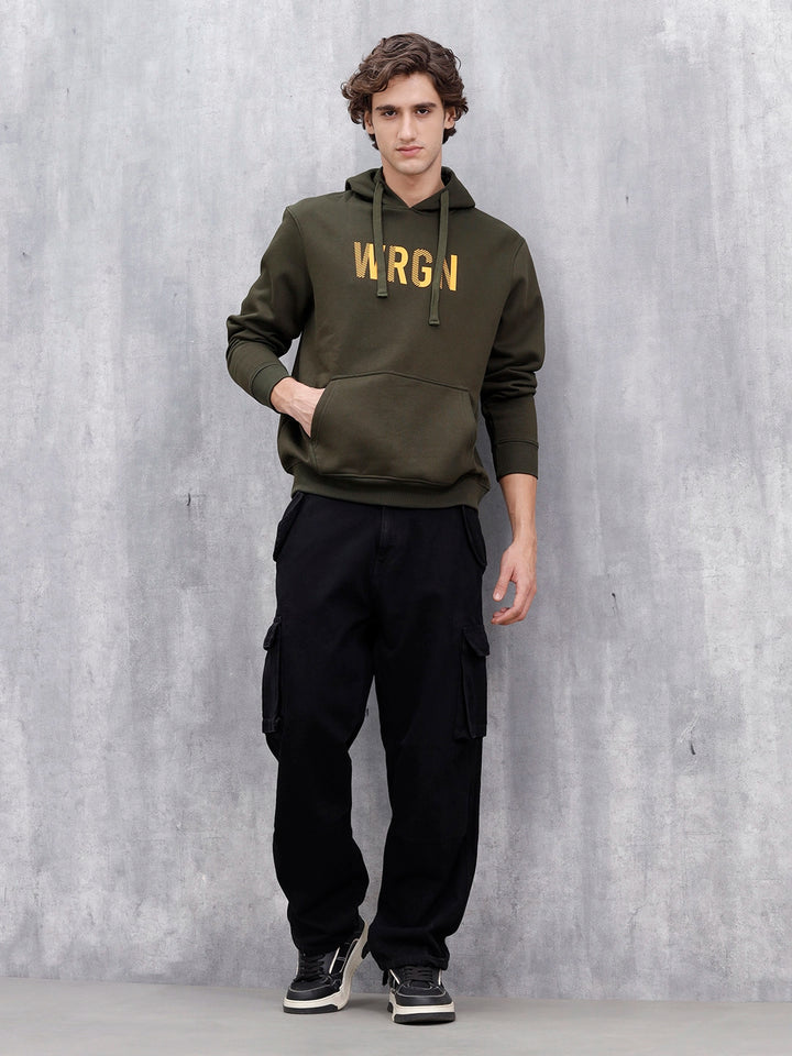 Wrogn Oversized Graphic Hoodie For Men | Olive