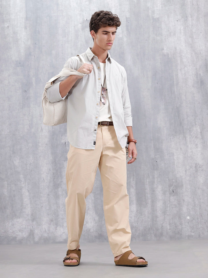 Men's Casual Loose Fit Tapered Trouser | Beige