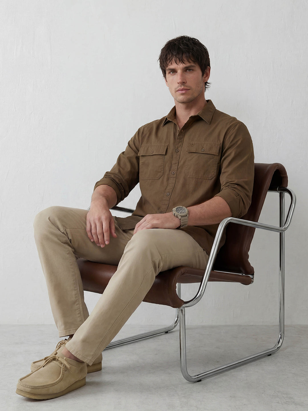 Comfort Fit Double Pocket Shirt | Brown