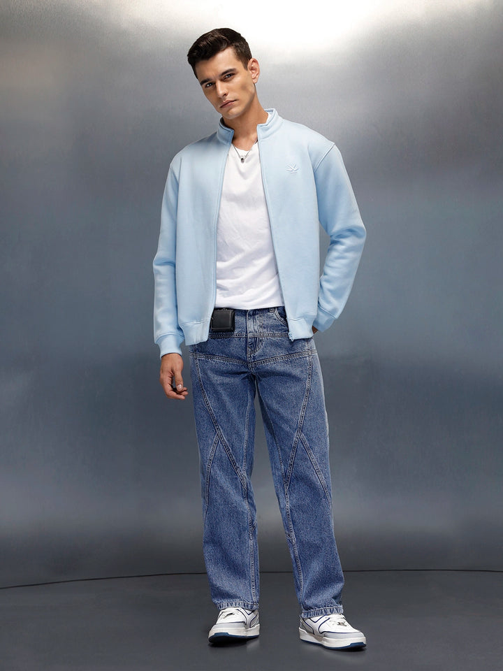 Men's loose fit jeans with cut & sew detail  | Blue