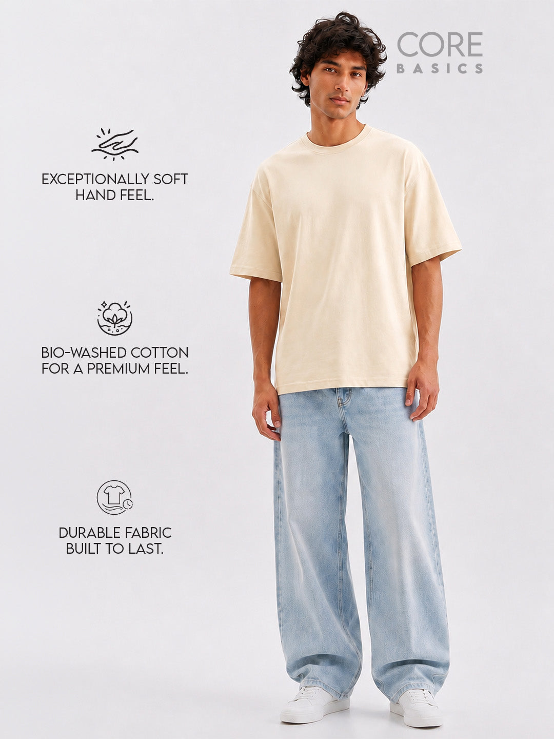 Core Basics Oversized Fit T-Shirt 2-Pack | Essential | Brown & Beige | WTS01HSSL1320W-2