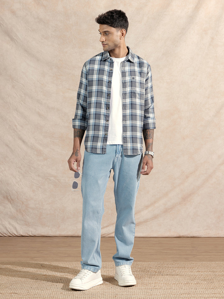 Textured Checked Shirt | Grey