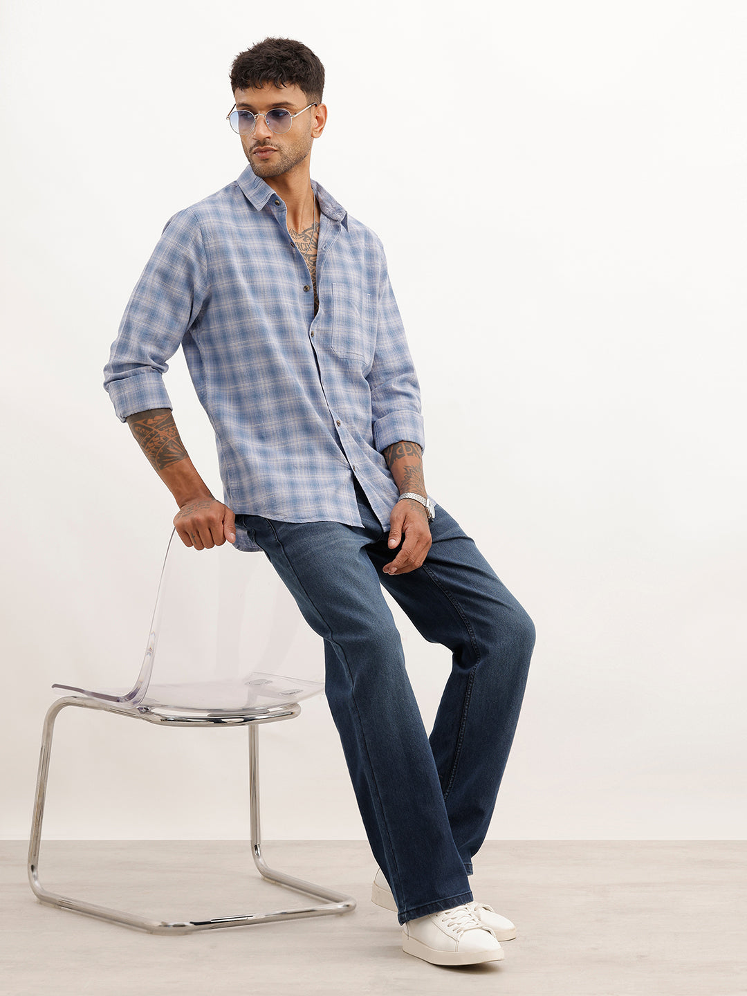 Regular Fit Checkered Full Sleeve Shirt | Blue