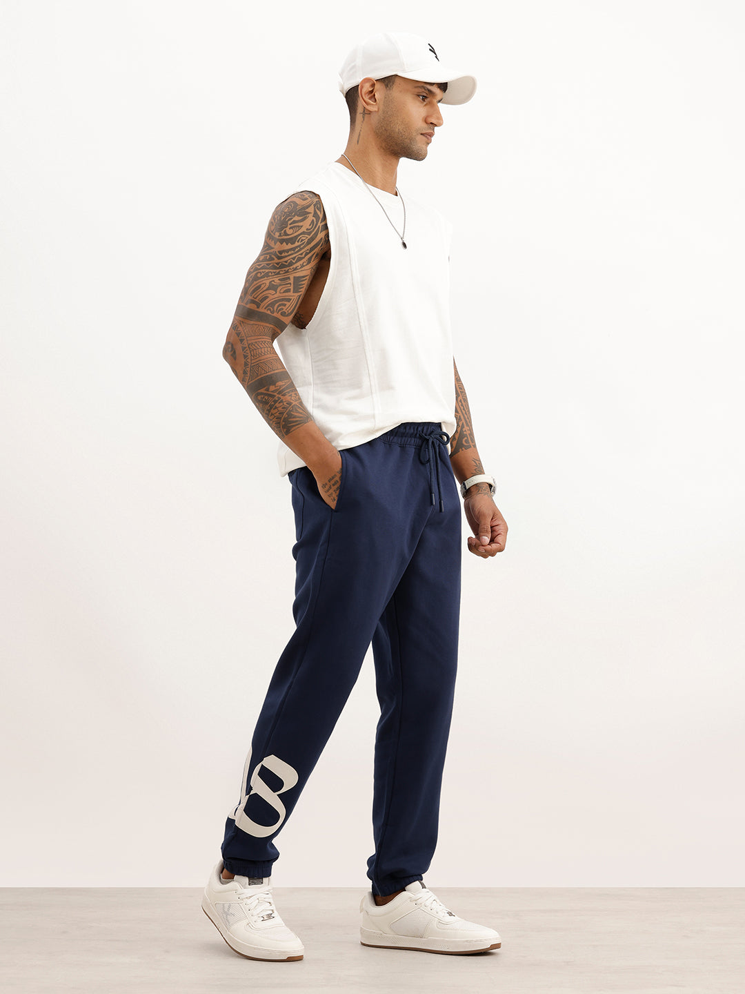 Regular Fit Placement Printed Jogger | Navy Blue